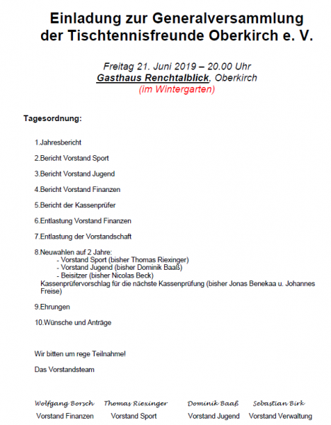 Generalversammlung 2019